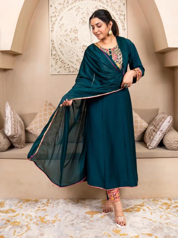 VP 9716 T Kiyaraah Stylish Anarkali Kurta Set Ready to Wear Soft Silk Fabric with Embroidered Dupatta Tailored Fit
